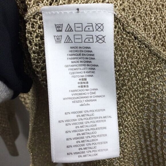 Michael Kors Metallic Gold Mesh Knit Hoodie Top with V-Neck - Size XL - Picture 9 of 9